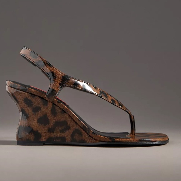 NWT SIMONMILLER Leopard Beep Thong Heeled Wedge Sandals